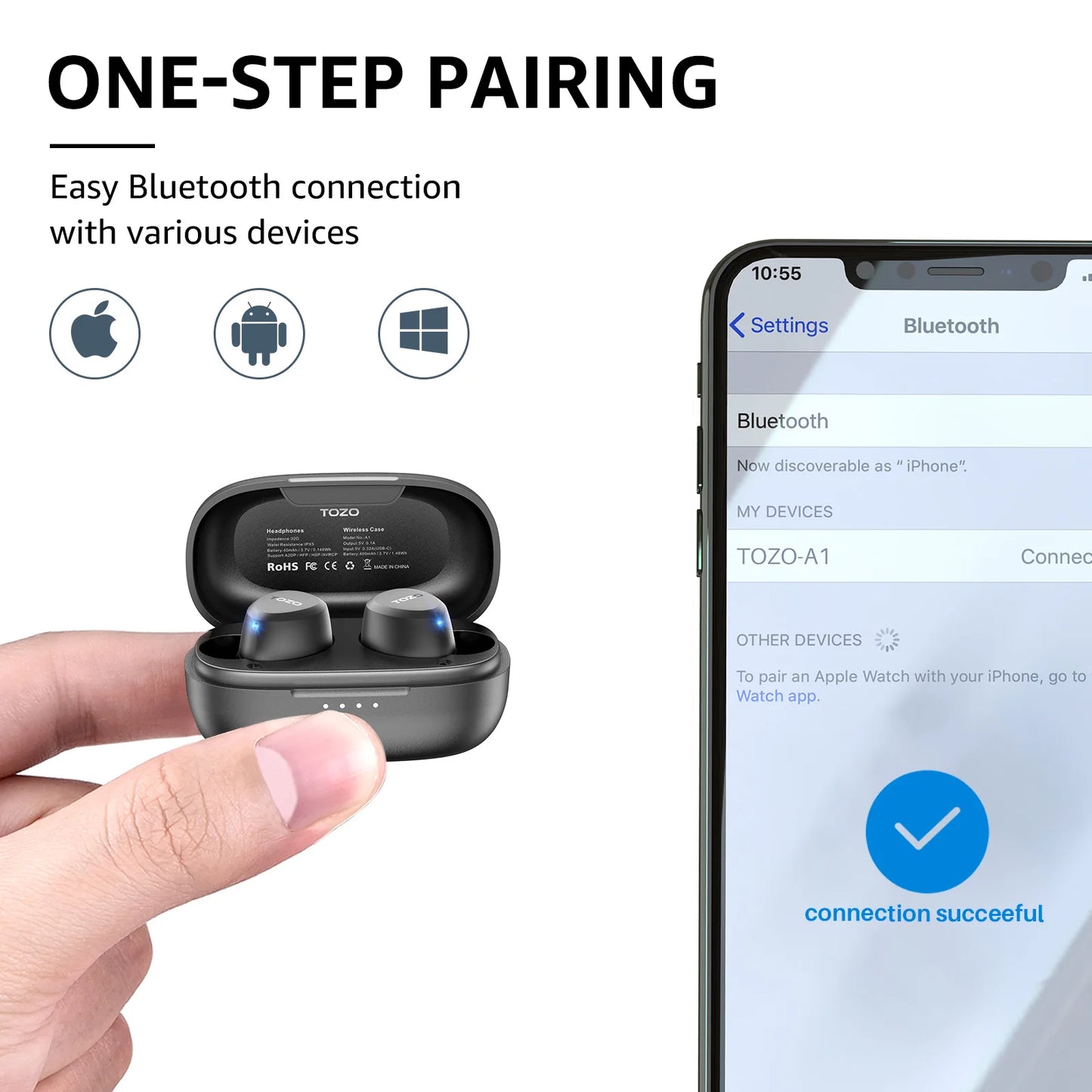 TOZO TWS Earbuds Wireless Headphones Bluetooth 5.3 Touch Control