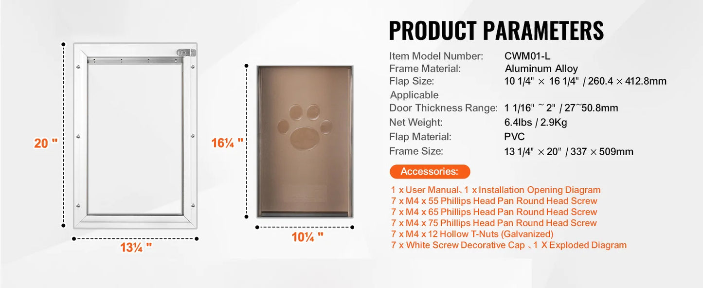 Dog Door Aluminum Frame Locking Flap Weatherproof Pet Door