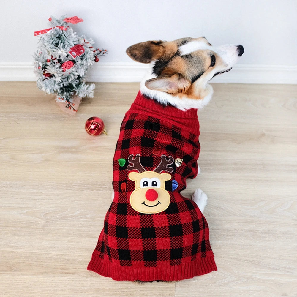 Plaid Turtleneck Knitted Dog Sweater For Winter Pets And Cats