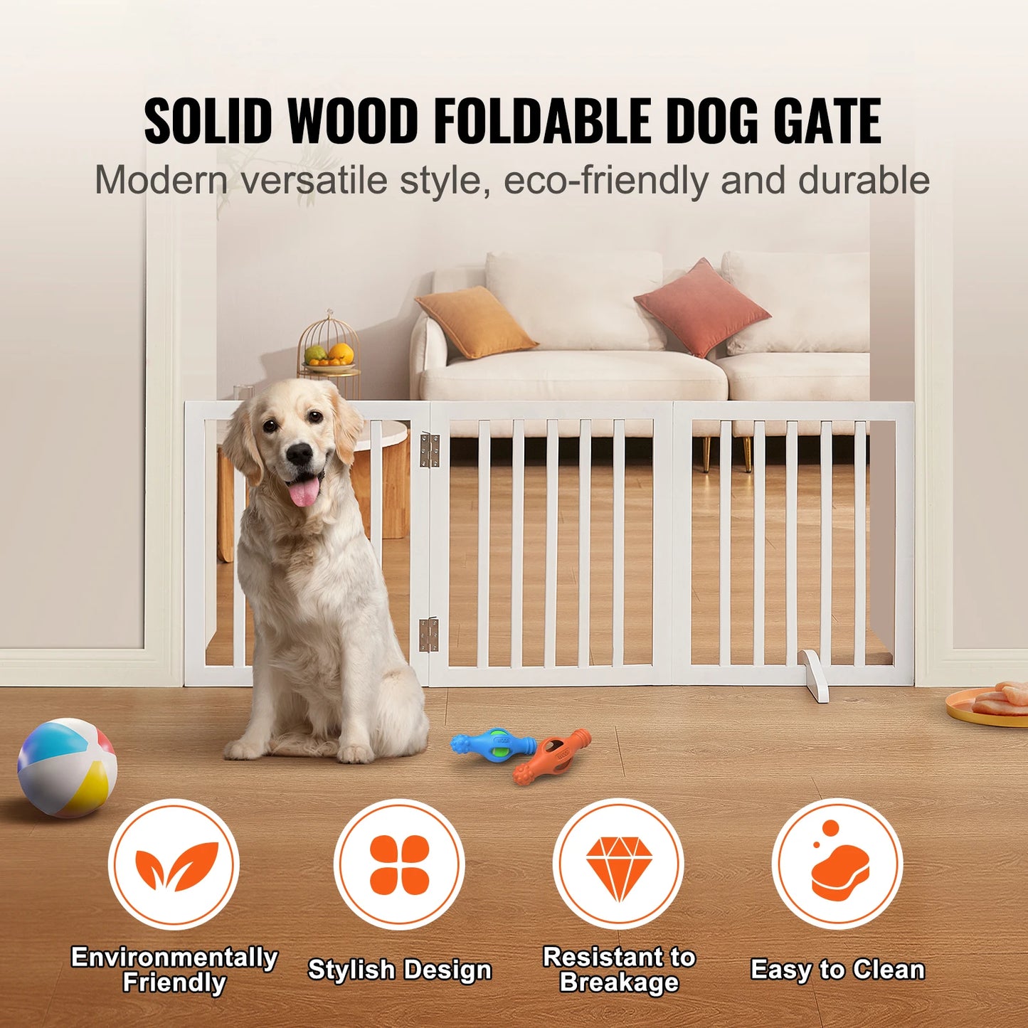 SucceBuy Free Standing Dog Gate Three Panels Foldable Pet Barrier