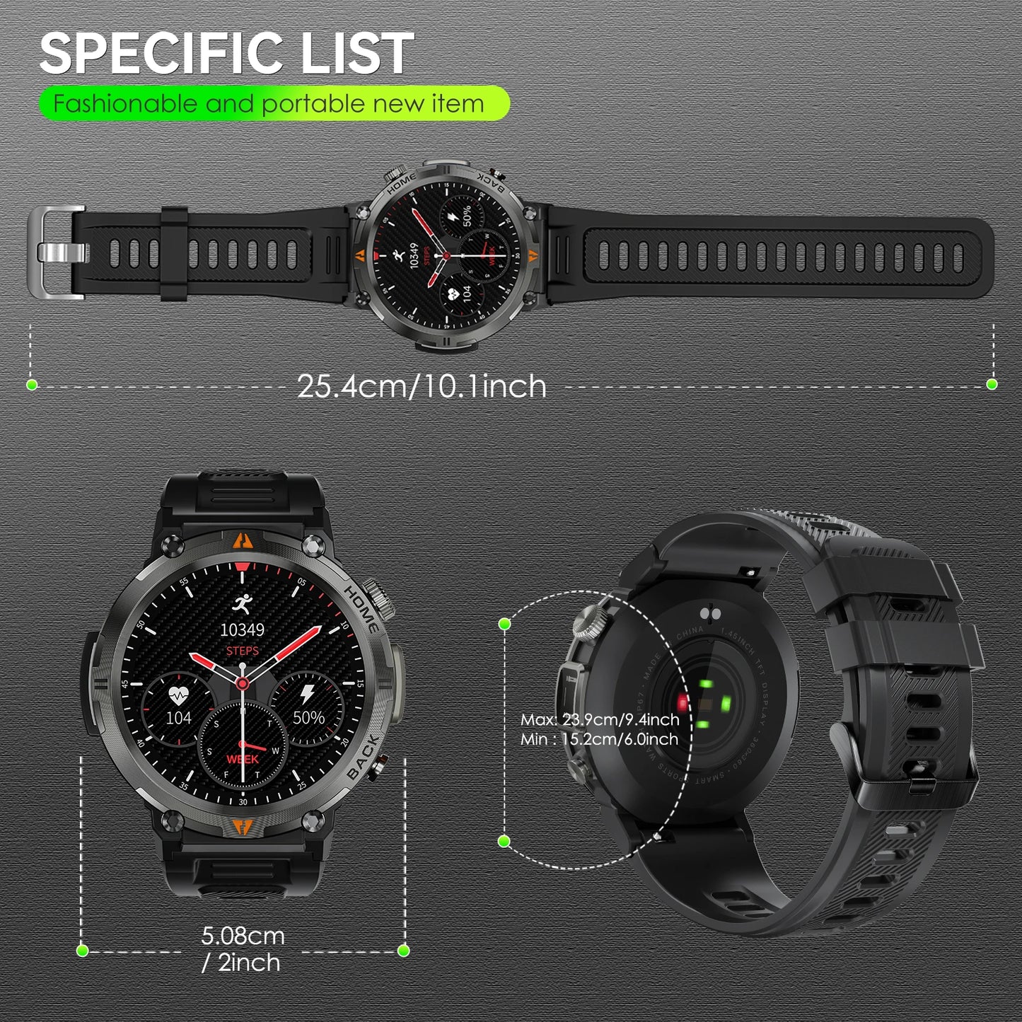 EIGIIS KE3 Smartwatch For Men Health Monitor Heart Rate Bluetooth