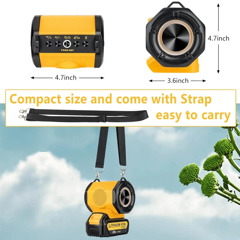 JYJZPBC 30W Cordless Bluetooth Speaker For Dewalt 18V 20V Batteries