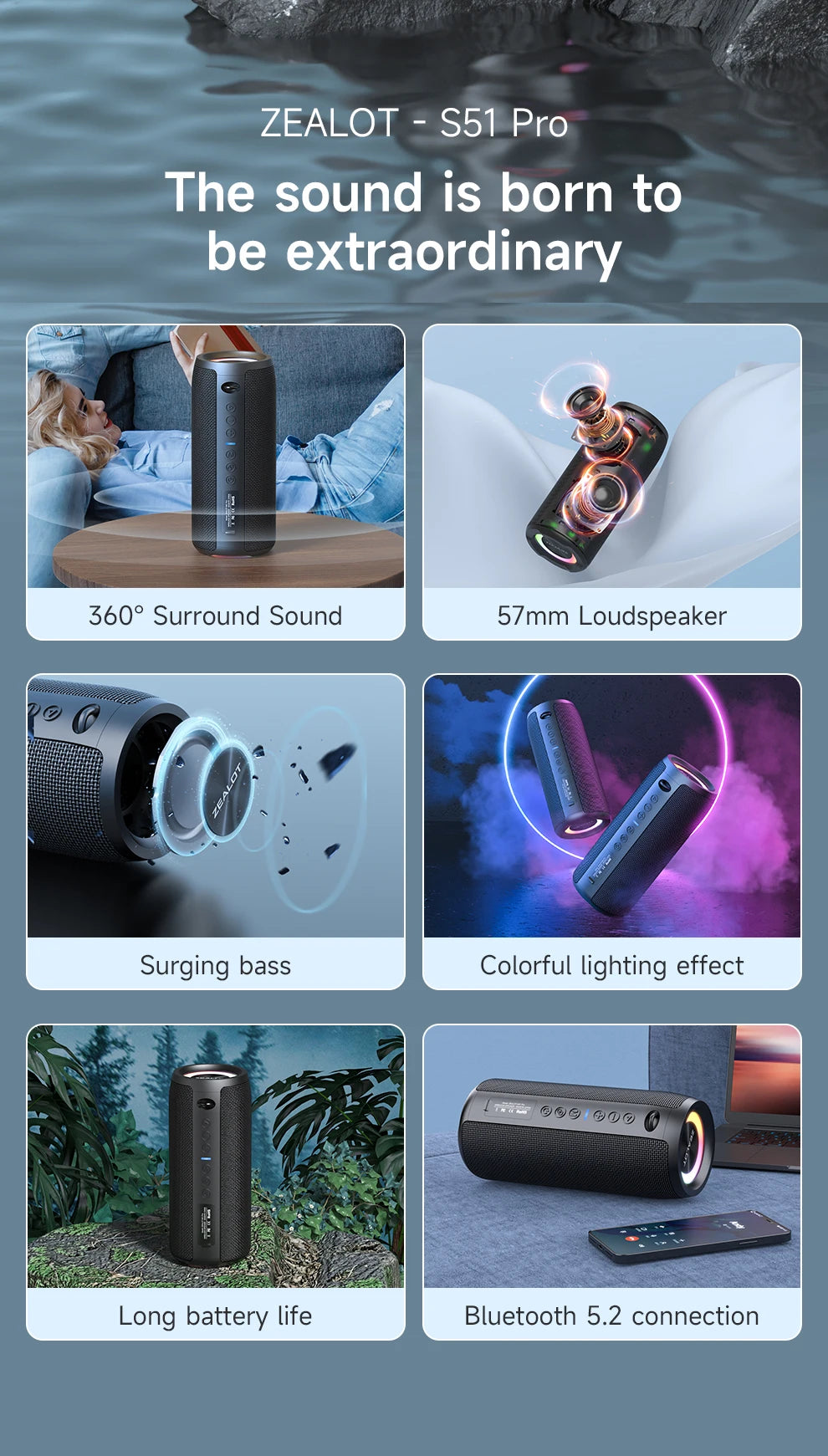 ZEALOT S51Pro 40W IPX5 Waterproof Bluetooth Speaker TWS