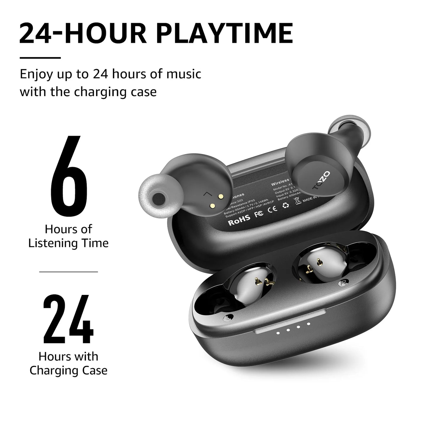TOZO TWS Earbuds Wireless Headphones Bluetooth 5.3 Touch Control