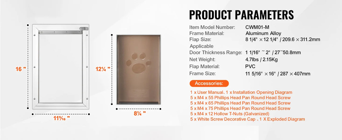 Dog Door Aluminum Frame Locking Flap Weatherproof Pet Door