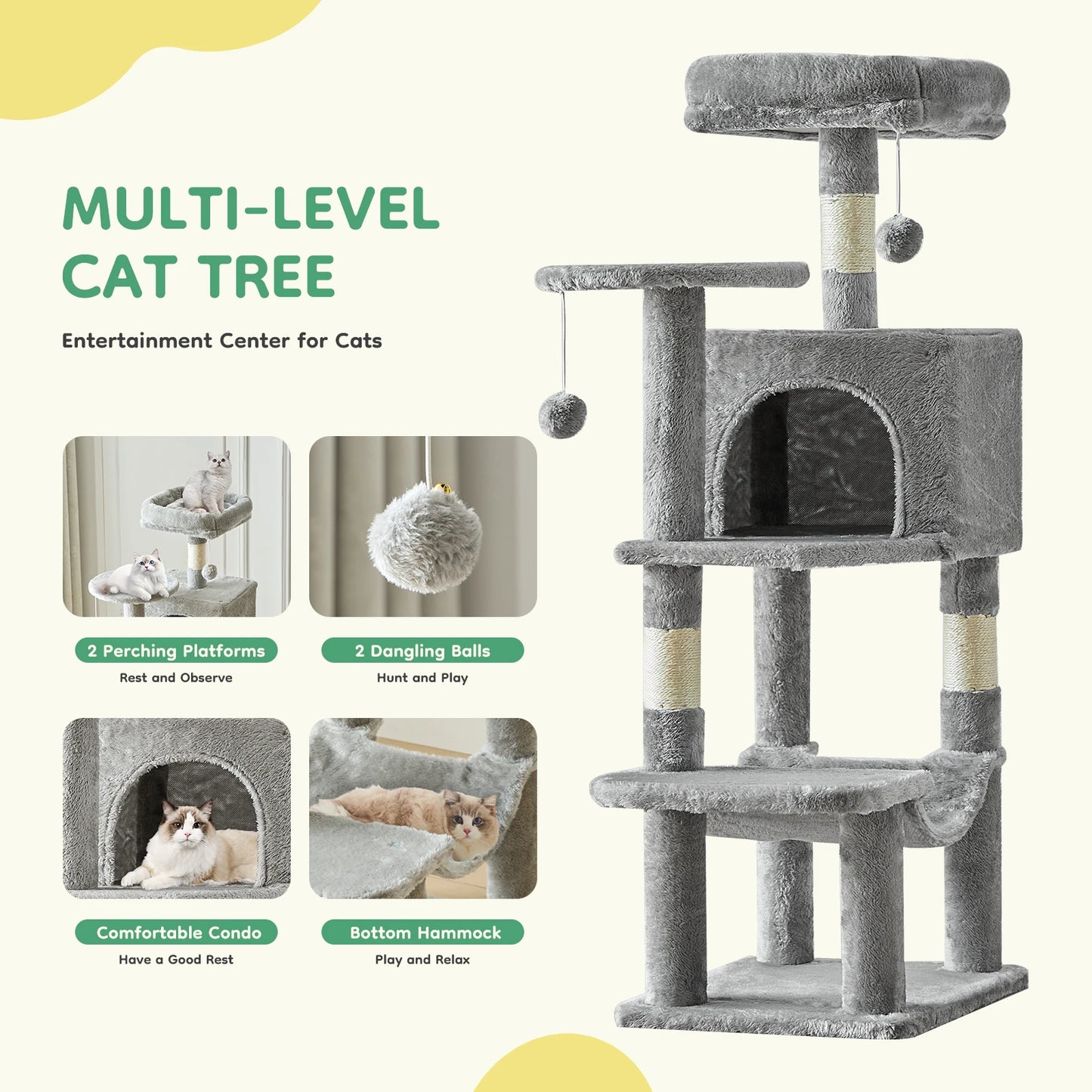 JHK Multi Cat Climbing Cat Tree Tower Sisal Scratching Posts