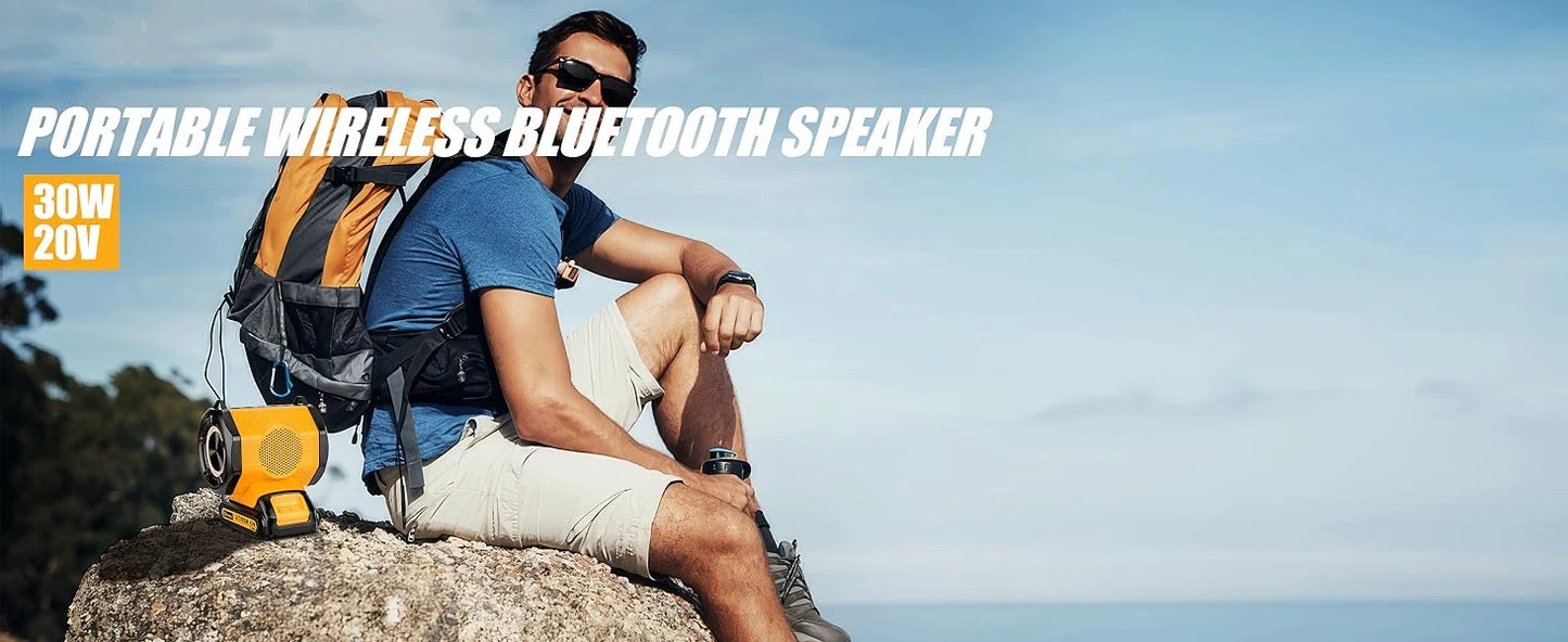 JYJZPBC 30W Cordless Bluetooth Speaker For Dewalt 18V 20V Batteries