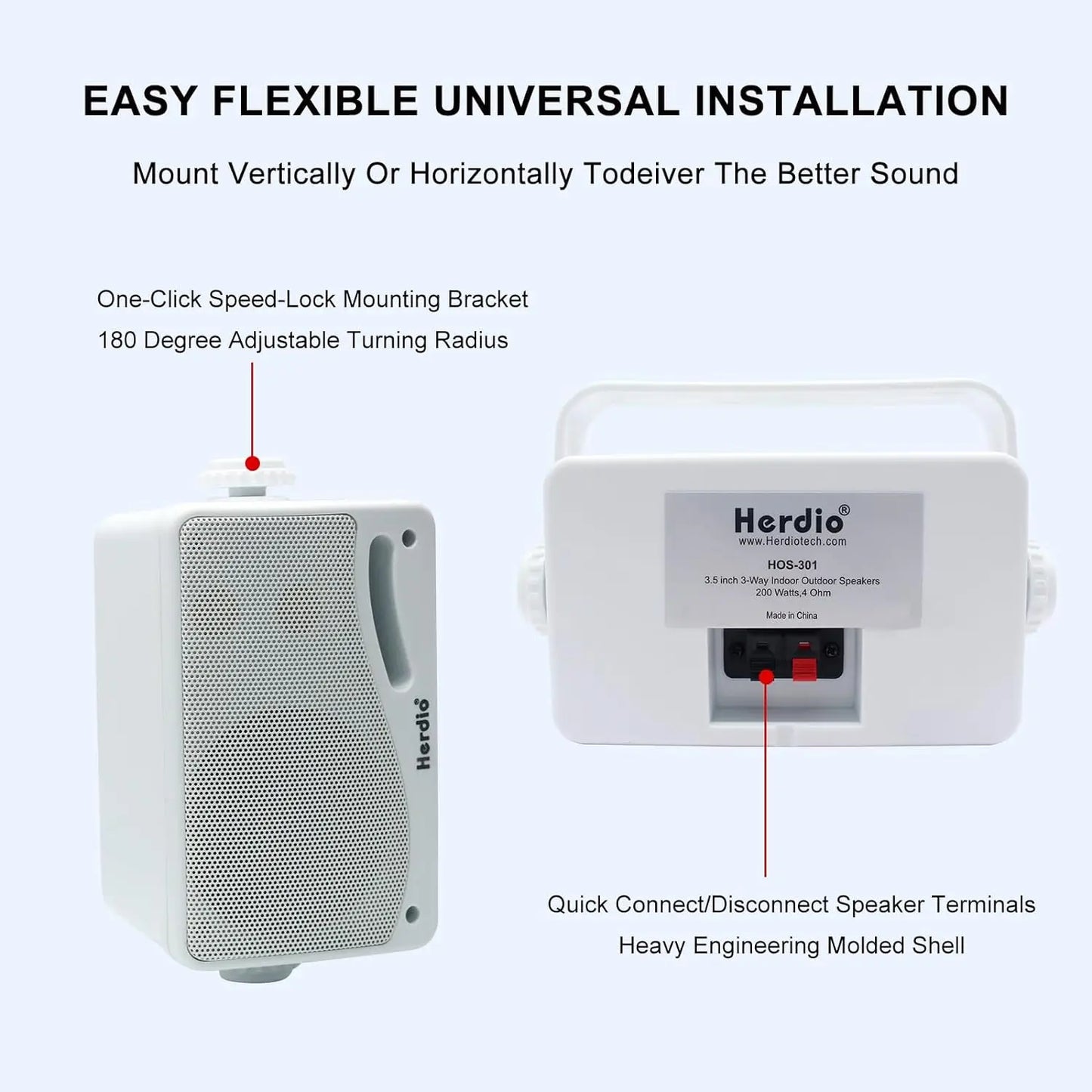Herdio Outdoor Passive Speakers Three Way Waterproof Wall Mount