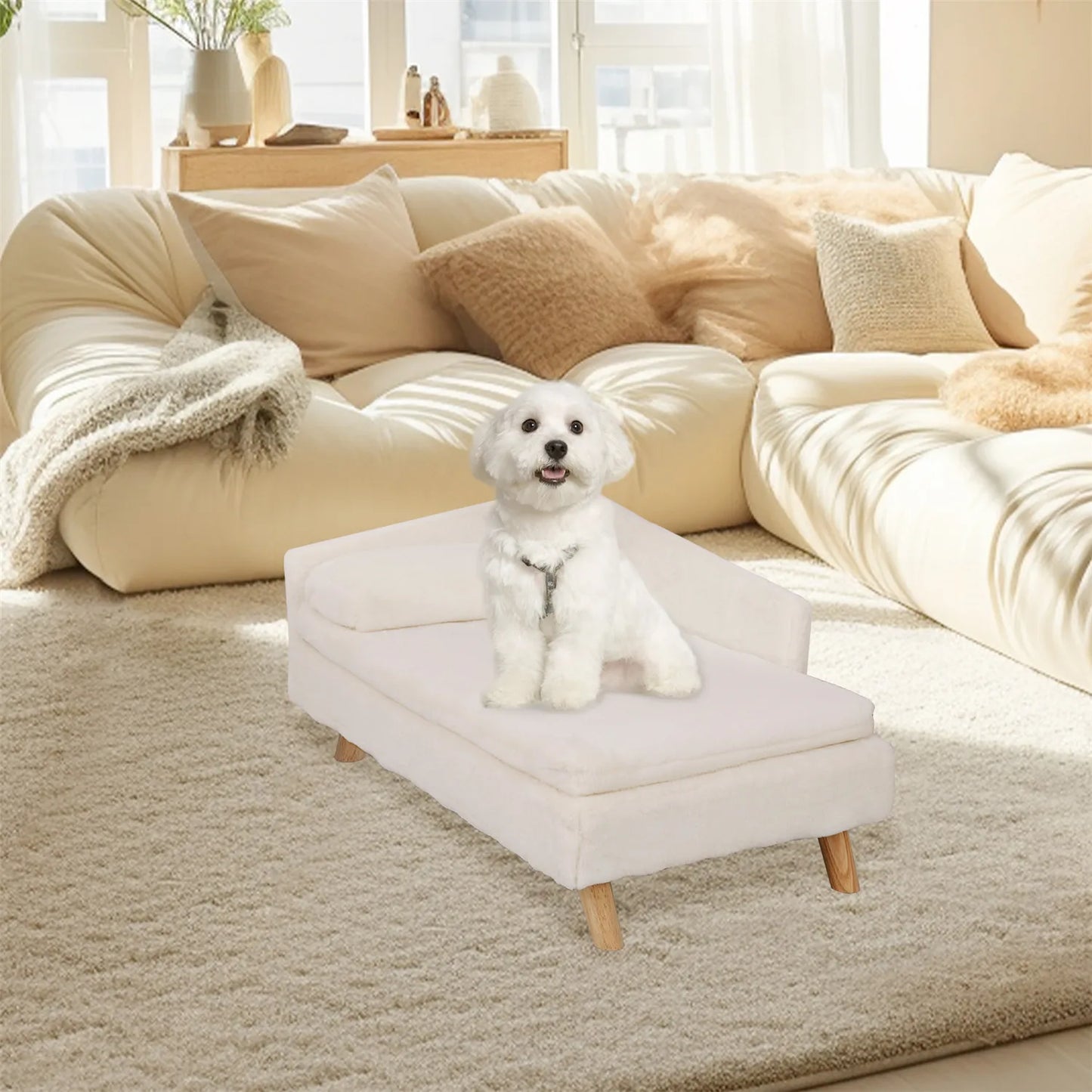 BINGOPAW Elevated Pet Bed With Cozy Pad Waterproof Wood Legs