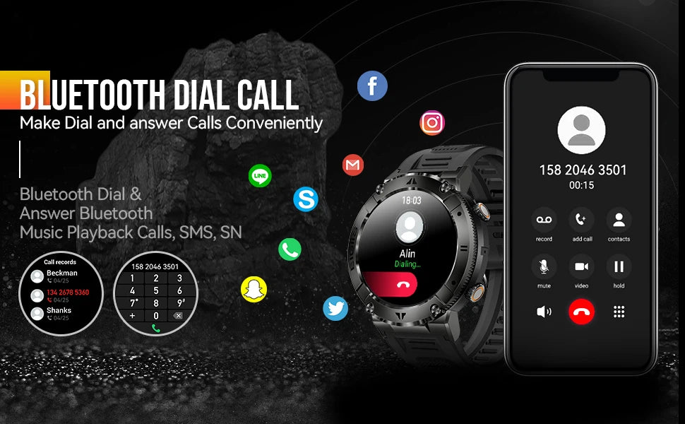 LaNikar Smartwatch Men TFT Display Bluetooth Call Blood Pressure Monitor