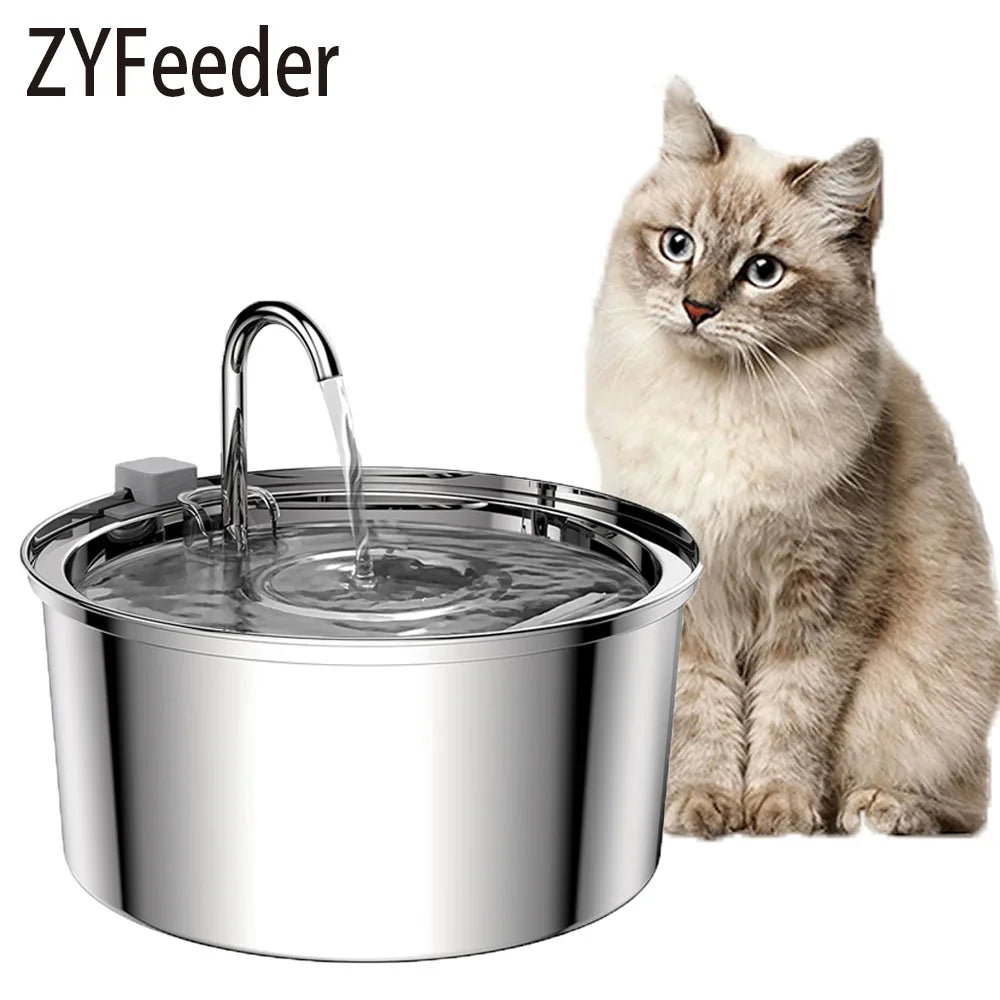 ZYfeeder Stainless Steel Pet Water Fountain Automatic Drinking Bowl