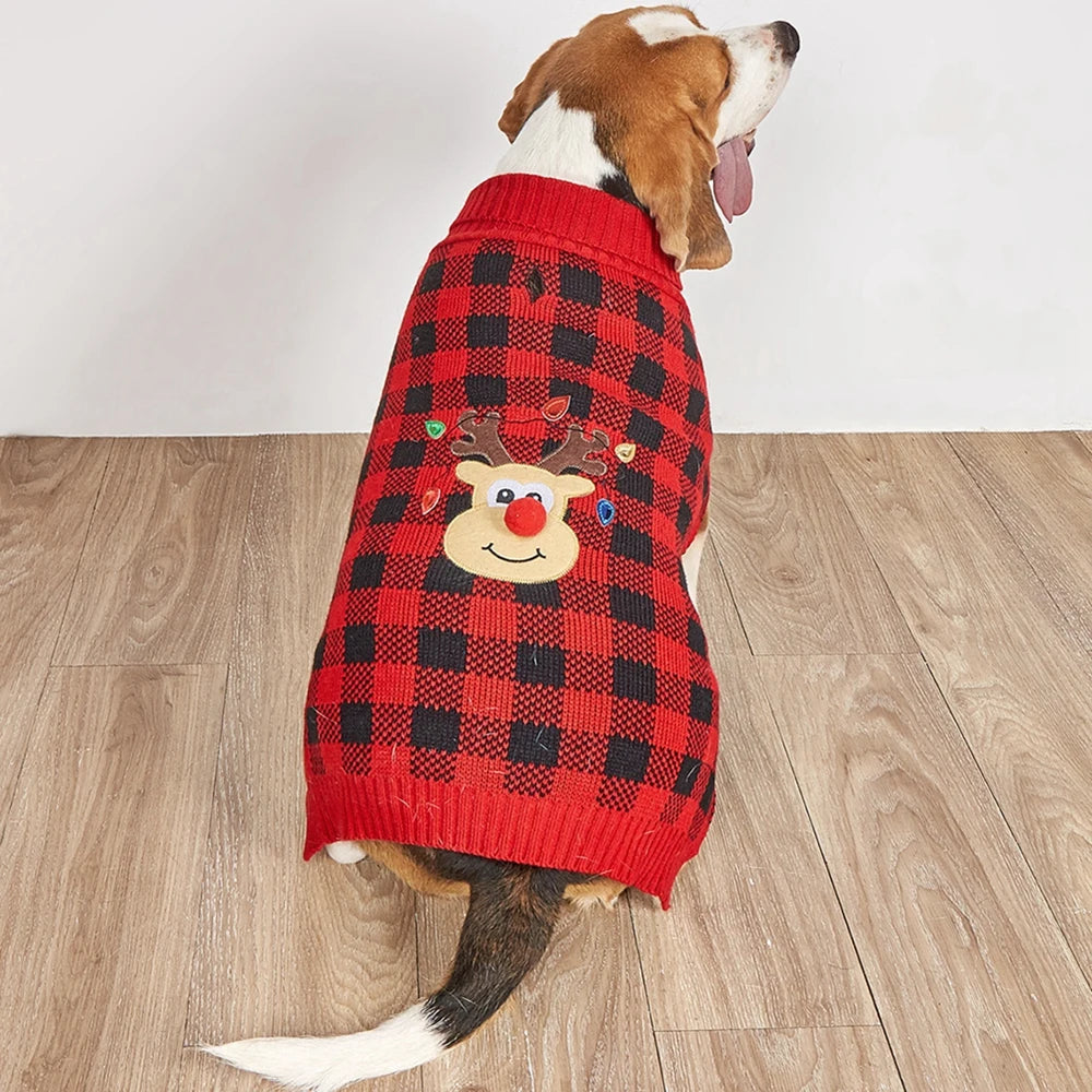 Plaid Turtleneck Knitted Dog Sweater For Winter Pets And Cats