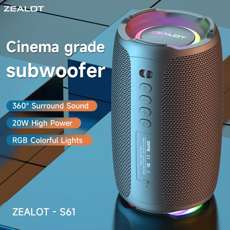 Zealot S61 Bluetooth Speaker IPX6 Waterproof Outdoor Bass
