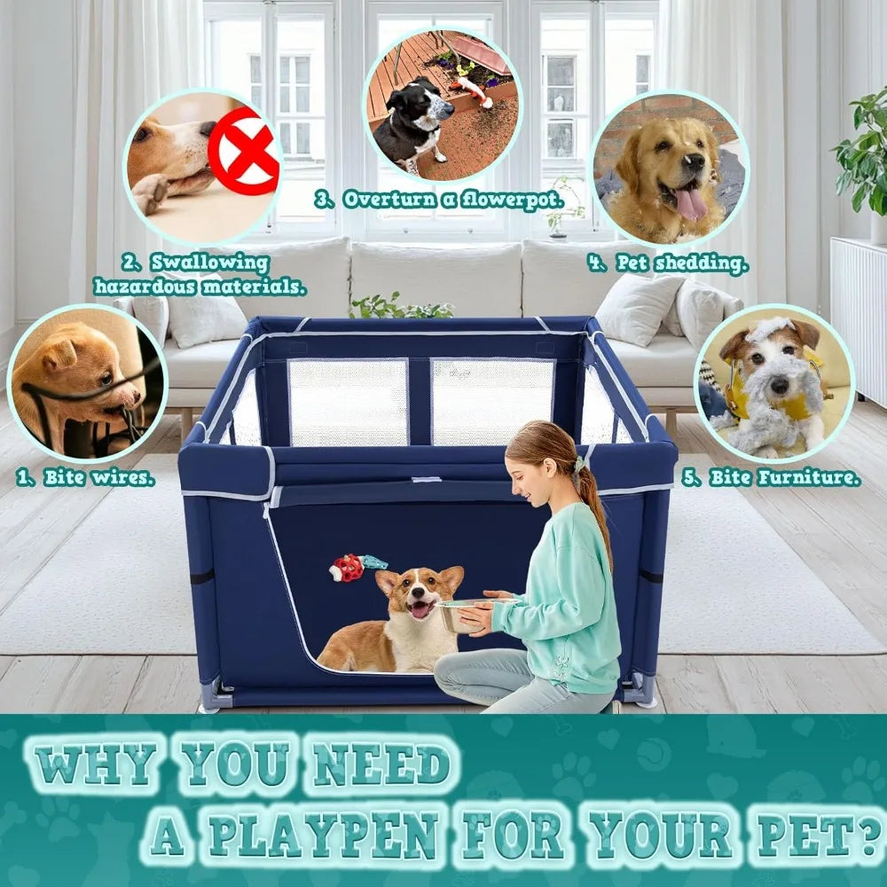 Pet Playpen With Gate Indoor Outdoor Dog Fence For Puppies
