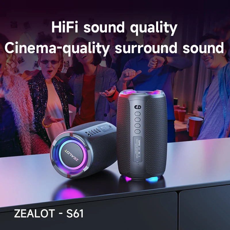 Zealot S61 Bluetooth Speaker IPX6 Waterproof Outdoor Bass
