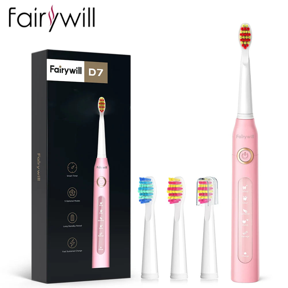 Fairywill FW507 Electric Sonic Toothbrush Waterproof USB Rechargeable