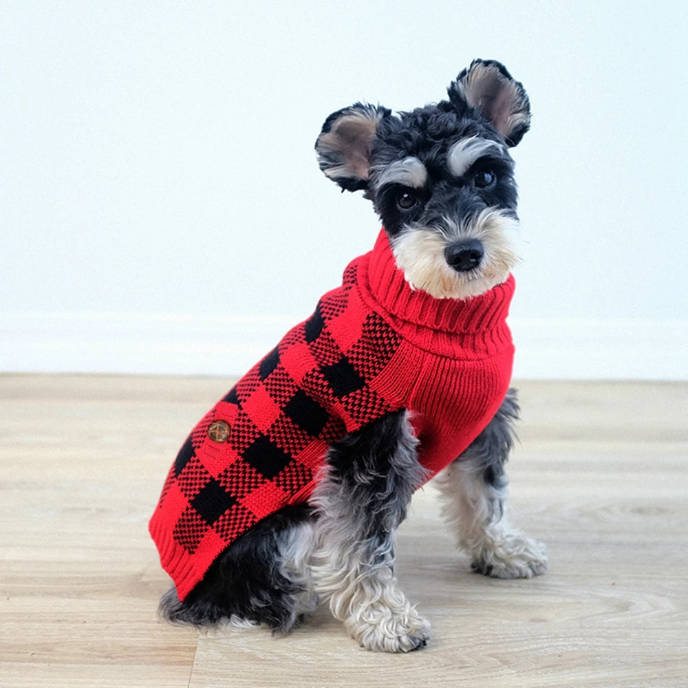 Plaid Turtleneck Knitted Dog Sweater For Winter Pets And Cats