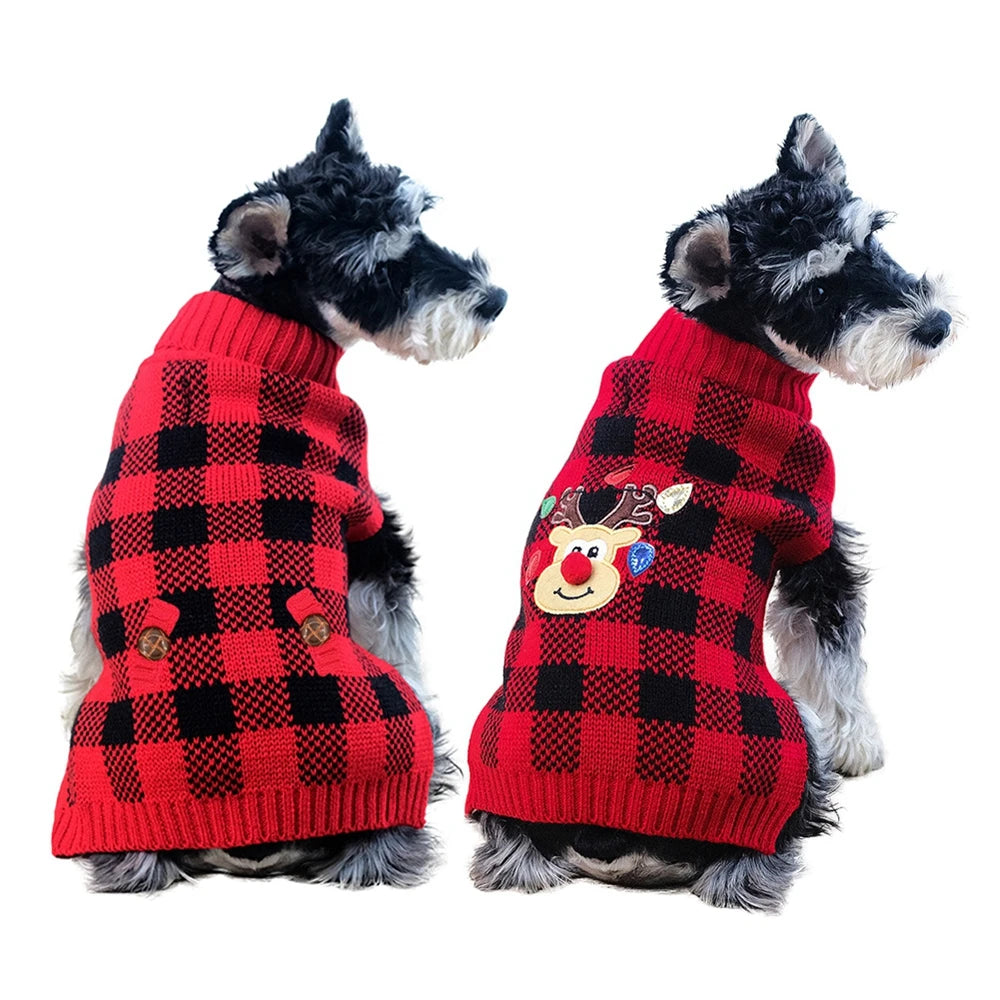 Plaid Turtleneck Knitted Dog Sweater For Winter Pets And Cats