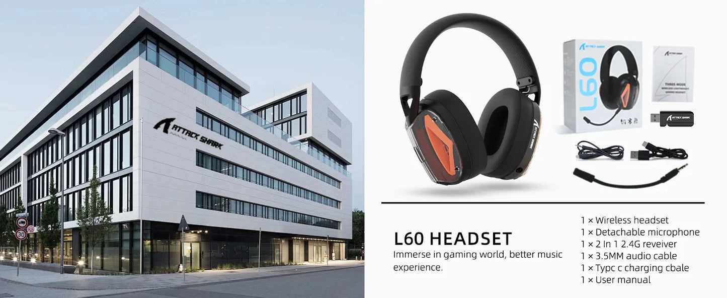 Attack Shark L60 Ultra Light Tri Mode Wireless Headset