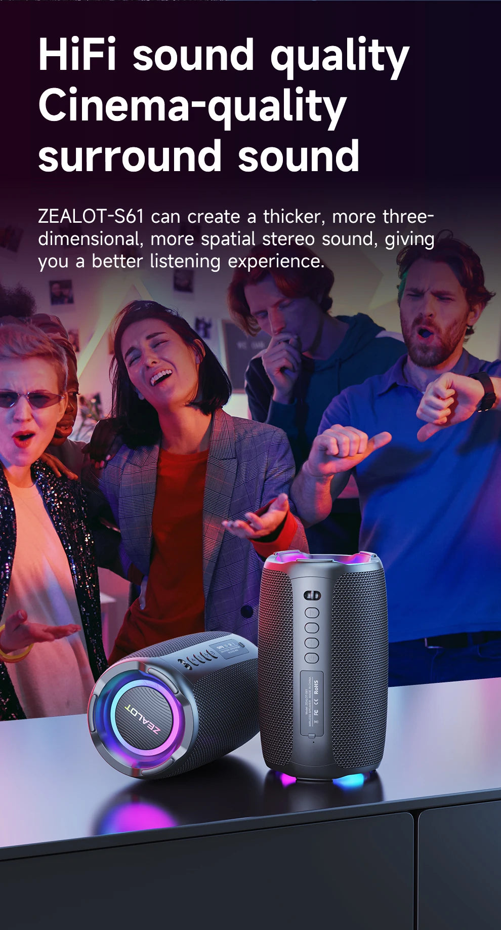 Zealot S61 Bluetooth Speaker IPX6 Waterproof Outdoor Bass