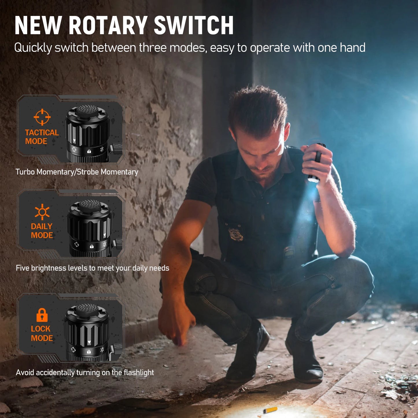 Wurkkos TD07 1300LM Tactical Flashlight Long Throw 479M IP68 Waterproof