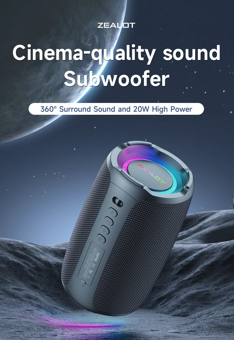 Zealot S61 Bluetooth Speaker IPX6 Waterproof Outdoor Bass