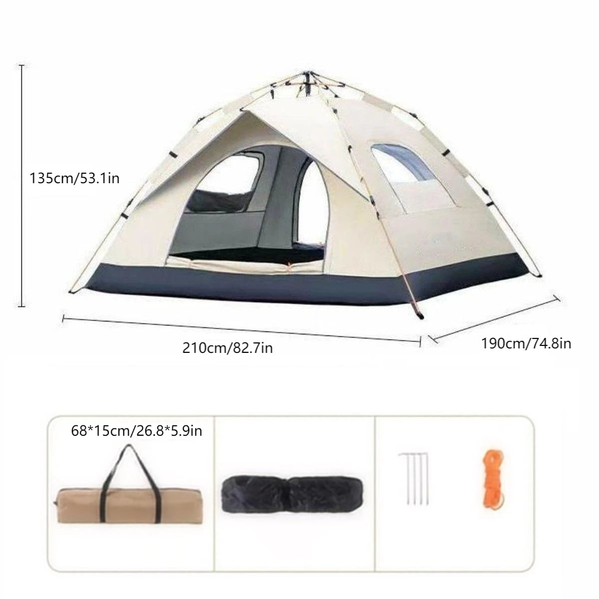Pakicetus Automatic Opening Outdoor Shelter Camping Tent Dual Doors Windows
