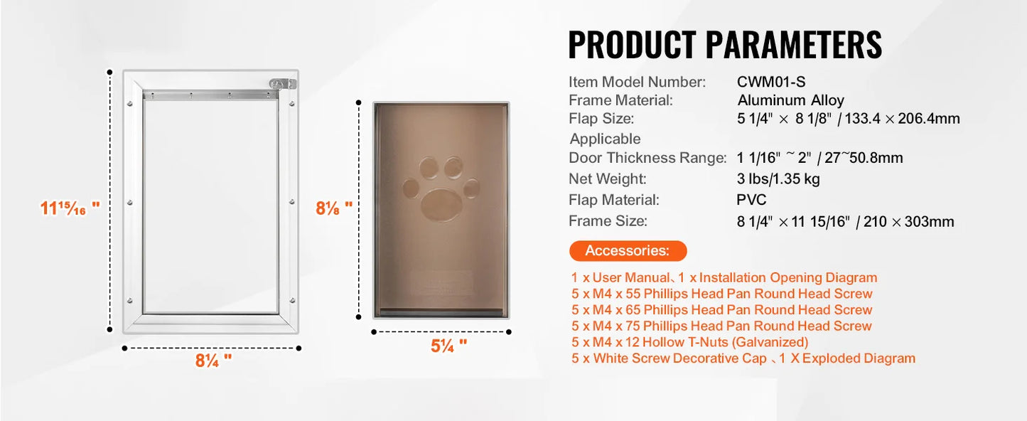 Dog Door Aluminum Frame Locking Flap Weatherproof Pet Door