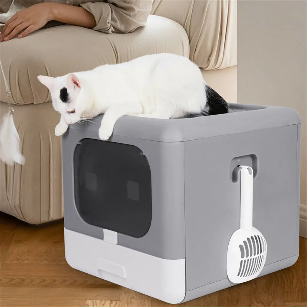 Feature Cat Litter Box With Scoop And Enclosed Front Entry