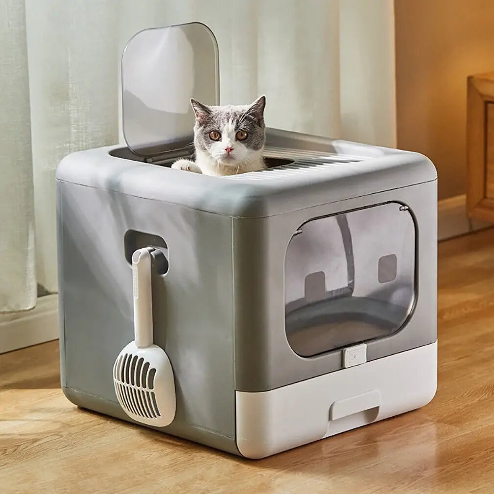 Feature Cat Litter Box With Scoop And Enclosed Front Entry
