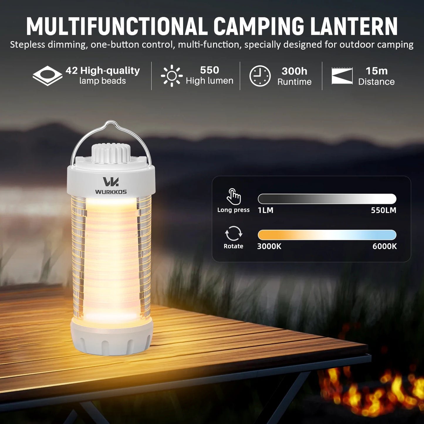 Wurkkos CL01 Camping Lantern 550lm Rechargeable LED Lantern Power Bank