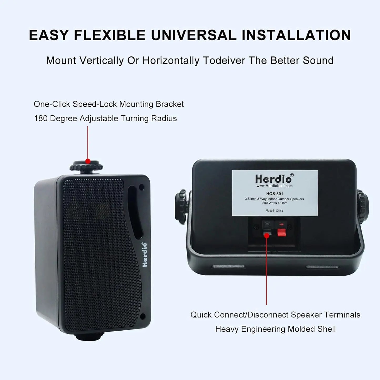 Herdio Outdoor Passive Speakers Three Way Waterproof Wall Mount