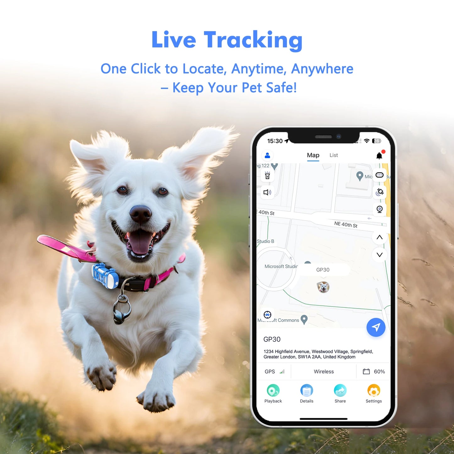 WANWAYTECH 4G Pet GPS Tracker With Waterproof Locator And App
