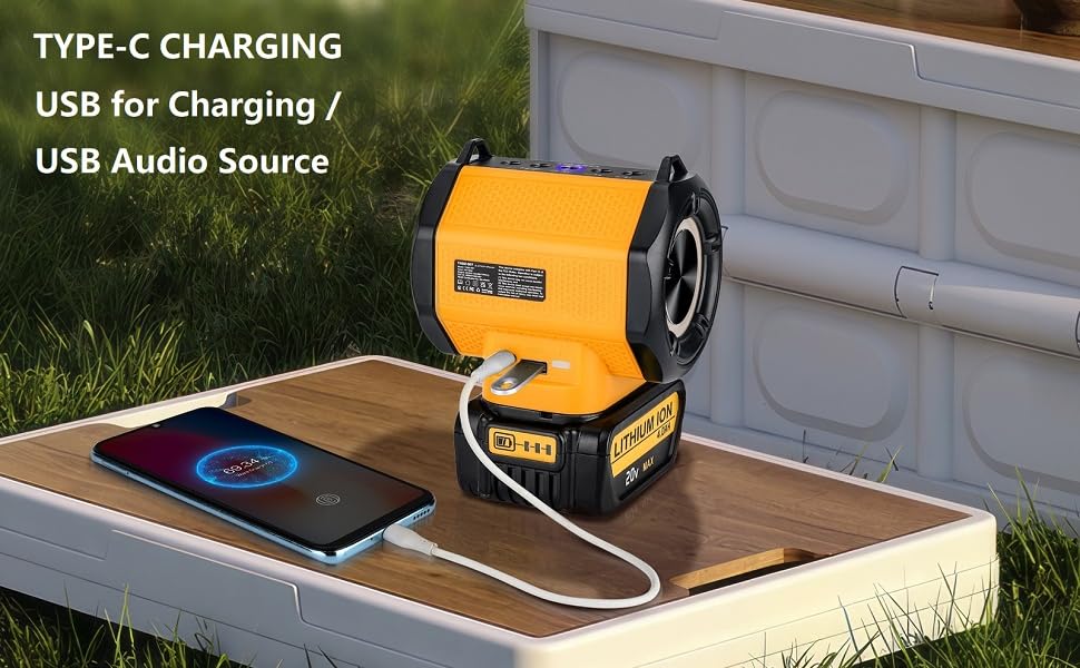 JYJZPBC 30W Cordless Bluetooth Speaker For Dewalt 18V 20V Batteries