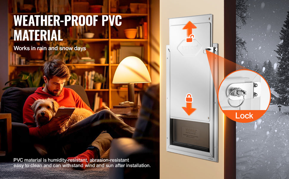 Dog Door Aluminum Frame Locking Flap Weatherproof Pet Door