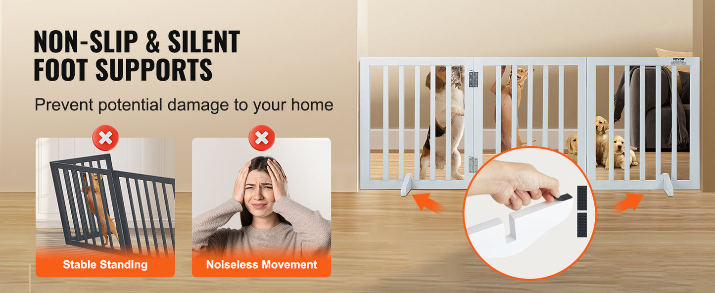 SucceBuy Free Standing Dog Gate Three Panels Foldable Pet Barrier